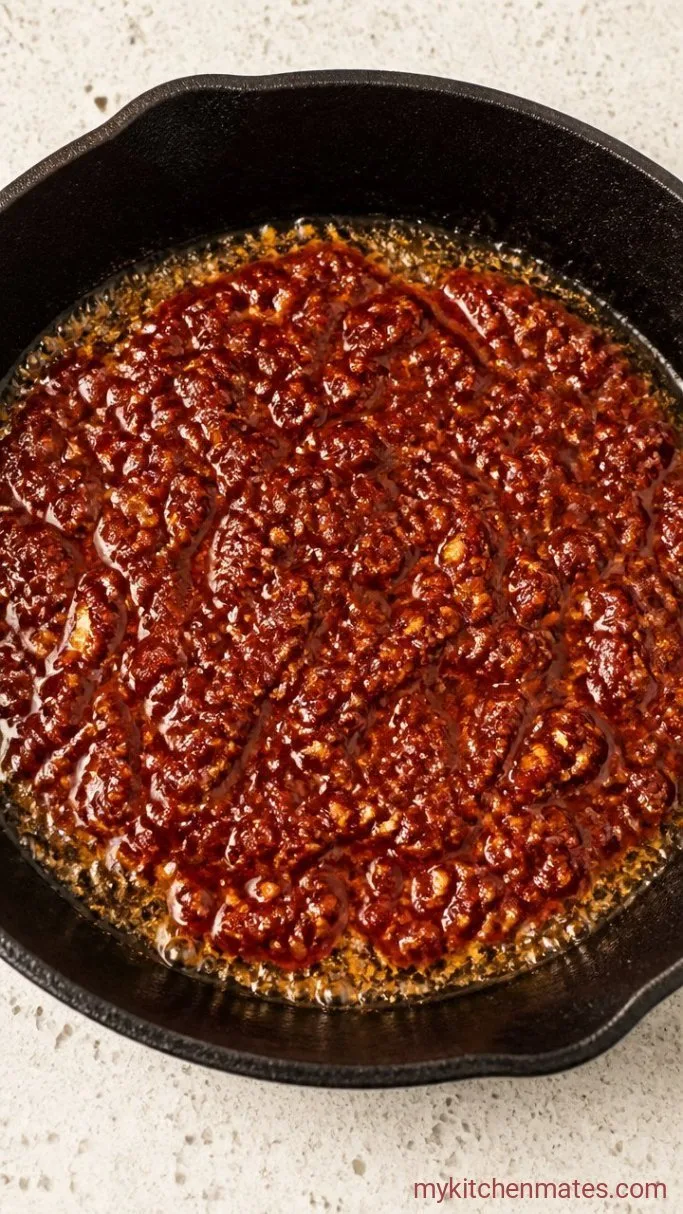 One-Pan Cheesy Buldak Ramen (Ready in 15 Minutes) Step 1: Bloom the Gochujang and Garlic