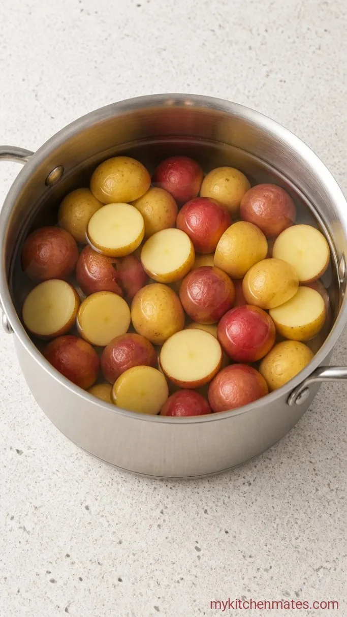 Crispy Smashed Potato Salad Step 1: Boil the Potatoes