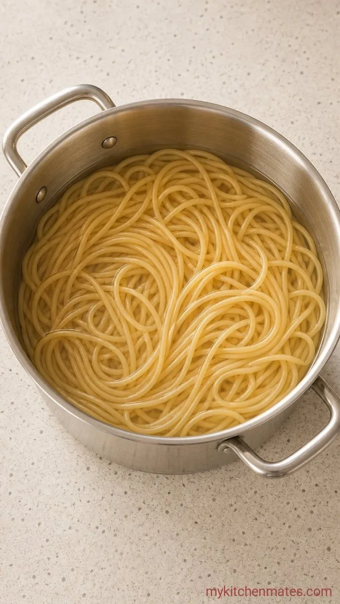 Creamy Cheesy Chicken Spaghetti Step 1: Boil the Spaghetti