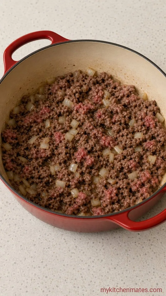 30-Minute Beef Taco Soup Step 1: Brown the Beef and Onion