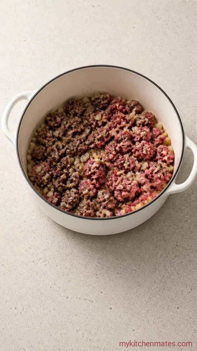 Easy Stuffed Cabbage Soup (One Pot, No Rolling) Step 1: Brown the Beef and Onion