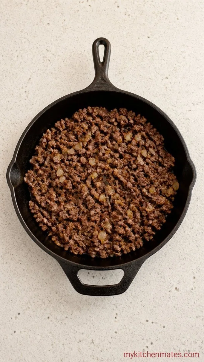 Hearty Crockpot Cowboy Casserole Step 1: Brown the Beef and Onion