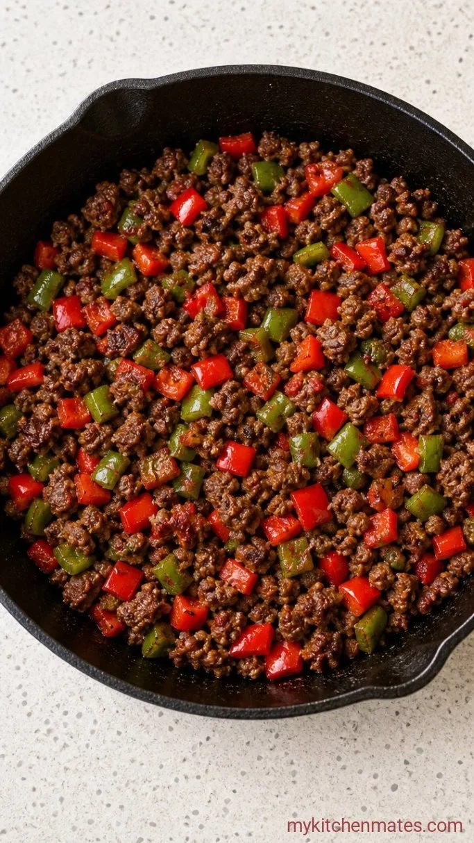 Step 1: Brown the Beef and Peppers