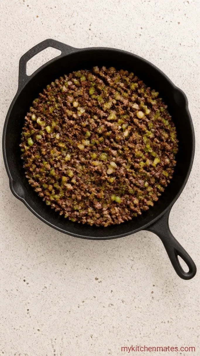 Quick Low Carb Philly Cheesesteak Casserole Step 1: Brown the Beef and Vegetables