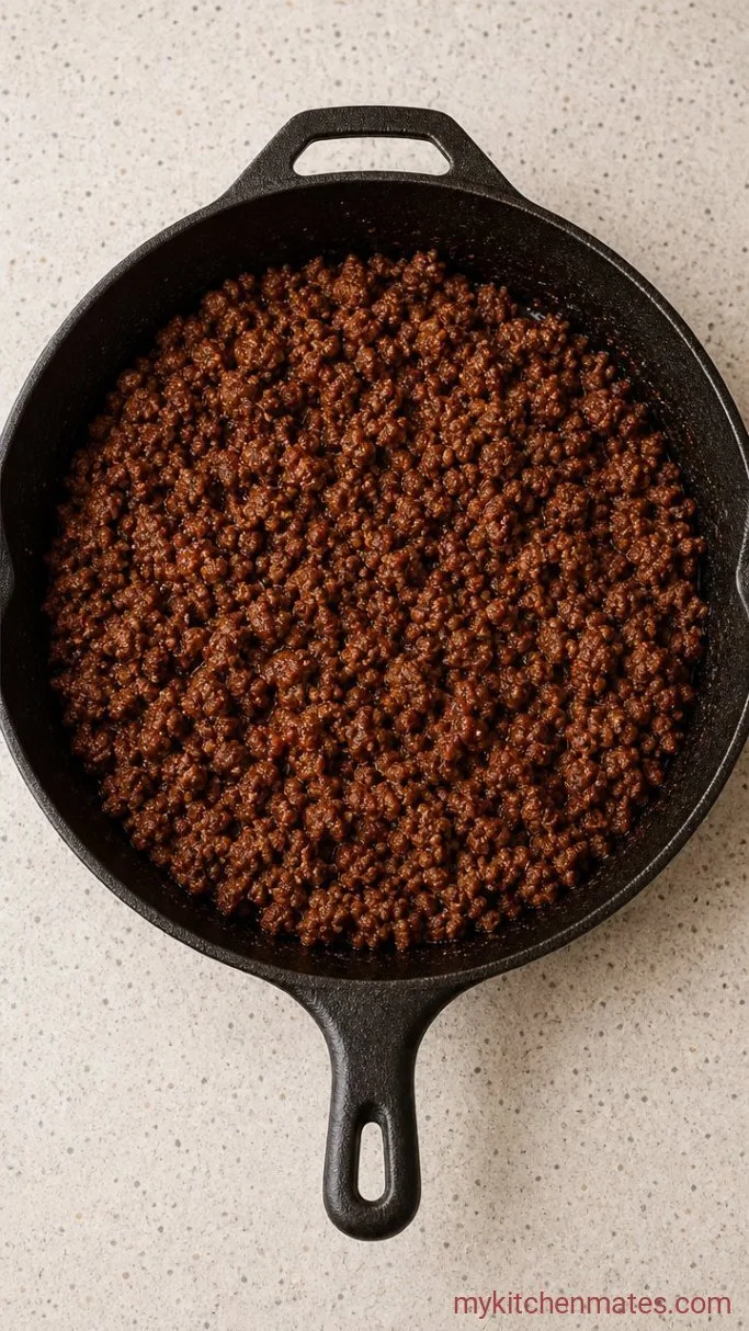 Sheet Pan Ground Beef Nachos Step 1: Brown the Beef
