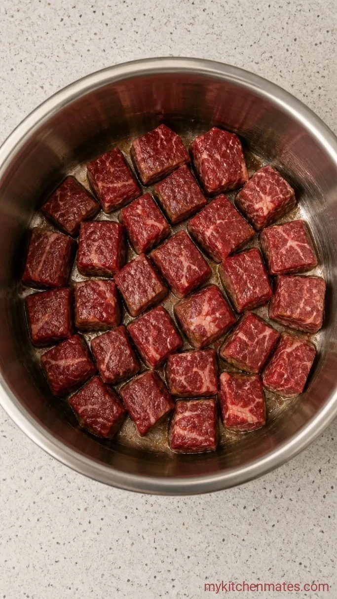 Instant Pot Vegetable Beef Soup Step 1: Brown the Beef