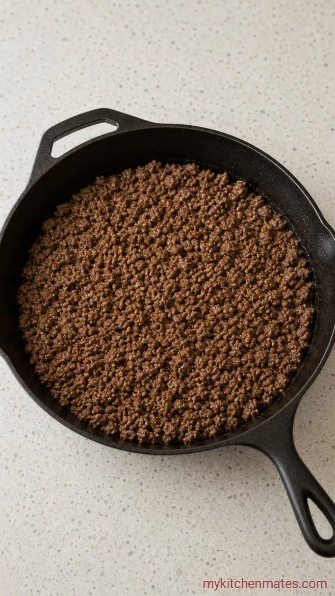 One-Skillet Chili Cornbread Casserole Step 1: Brown the Beef