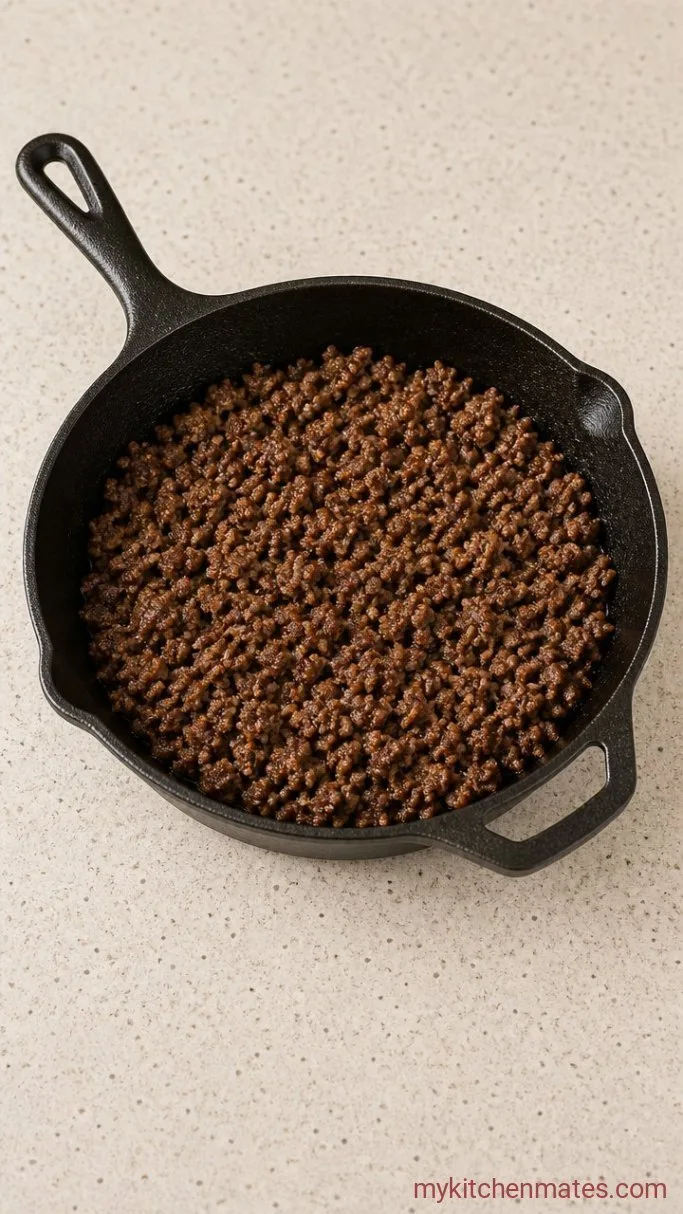 One-Skillet Mexican Cornbread Casserole Step 1: Brown the Beef
