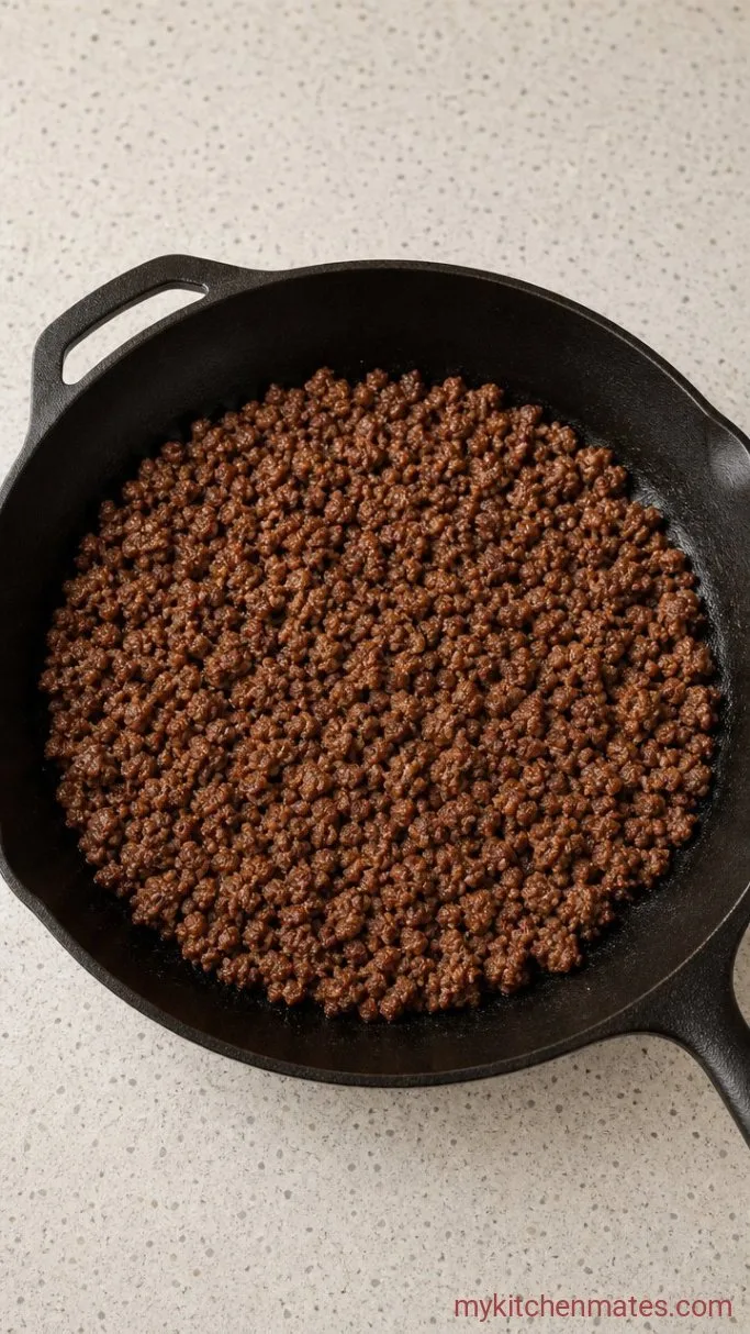 30-Minute Cheesy Taco Pasta Casserole Step 1: Brown the Beef