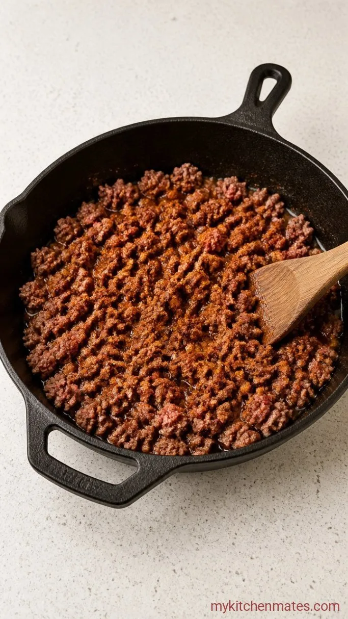 Grilled Cheese Burrito with a Crispy Cheese Crust Step 1: Brown the Beef