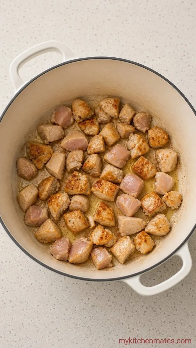 30-Minute Chicken Broccoli Cheddar Soup Step 1: Brown the Chicken