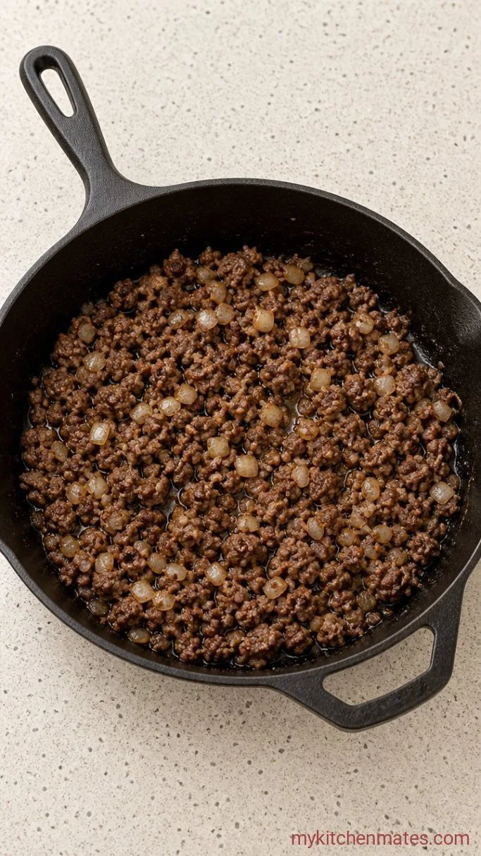 Hobo Casserole with Ground Beef, the Old-Fashioned Way Step 1: Brown the Ground Beef and Onion