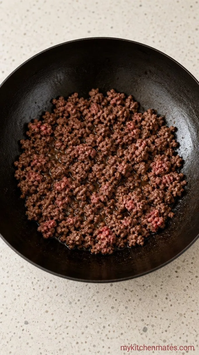 20-Minute Ground Beef Fried Rice Step 1: Brown the Ground Beef