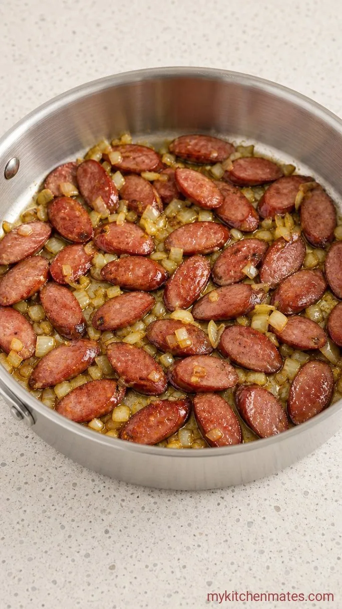 Step 1: Brown the Kielbasa and Onion