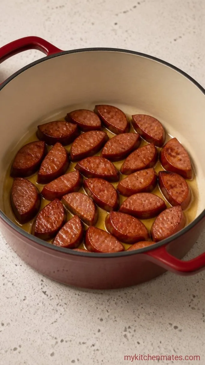 30-Minute Kielbasa Cabbage Soup Step 1: Brown the Kielbasa