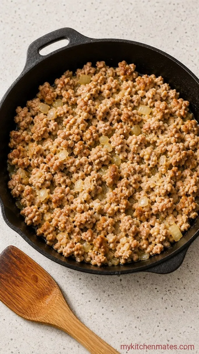 High Protein Pizza Bowl (Ready in 20 Minutes) Step 1: Brown the Meat and Onion
