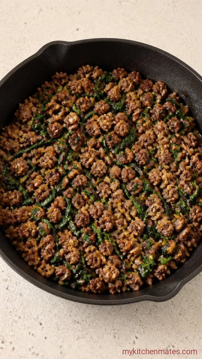 Step 1: Brown the Meat and Spinach