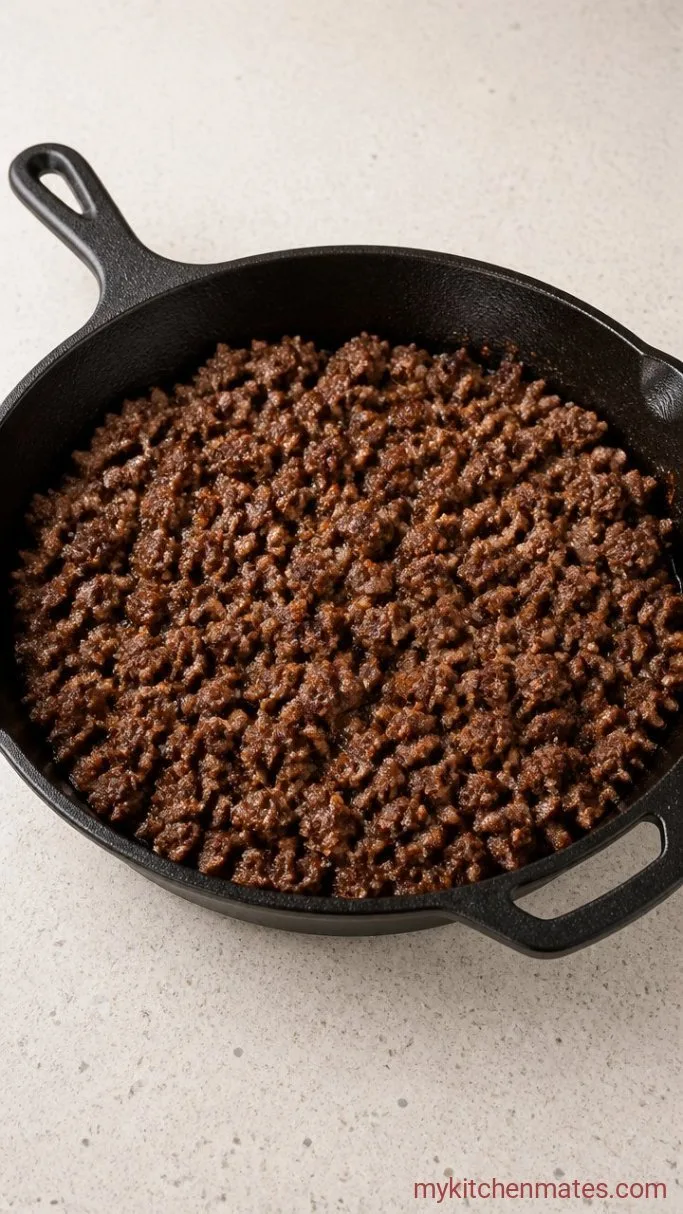 Creamy Baked Alfredo and Spaghetti Sauce Pasta Step 1: Brown the Meat