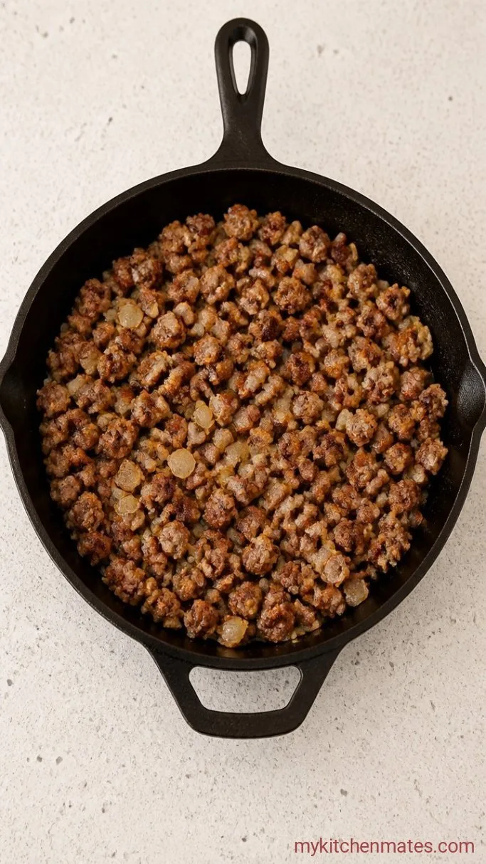 Step 1: Brown the Sausage and Onion