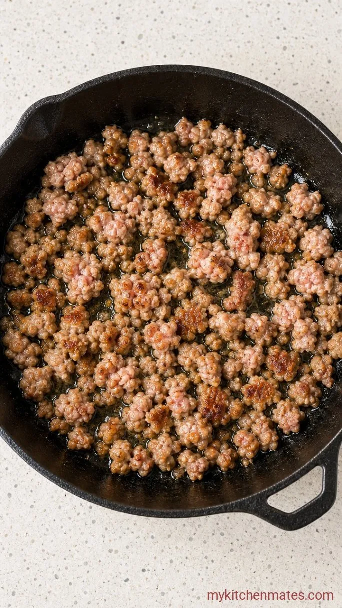 30-Minute Sausage Pasta Skillet Step 1: Brown the Sausage