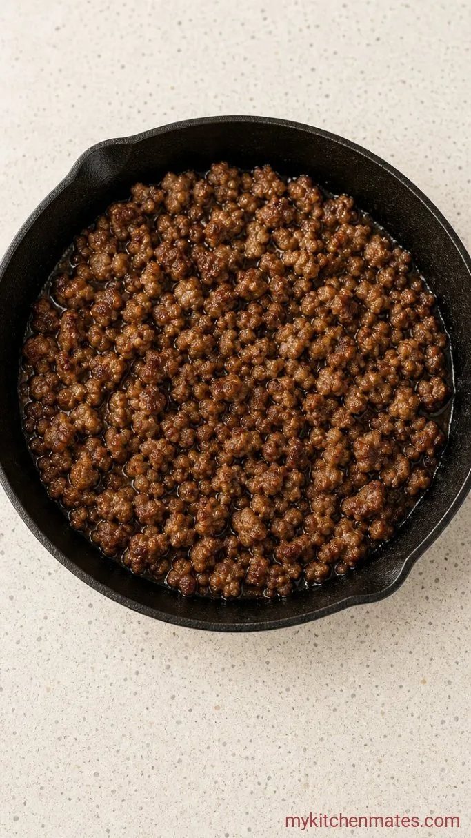 Fluffy Biscuits and Gravy Casserole Step 1: Brown the Sausage