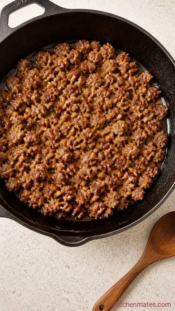 Cheesy Sausage Stuffed Mushrooms Step 1: Brown the Sausage
