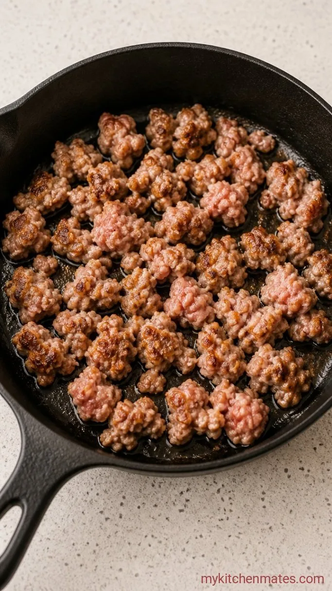 Crispy Skillet Egg Breakfast Burrito Step 1: Brown the Sausage