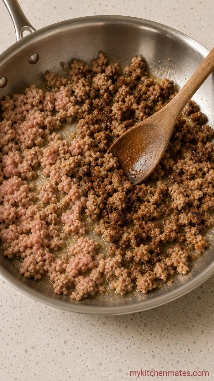 30-Minute One-Skillet Ground Turkey Orzo Step 1: Brown the Turkey