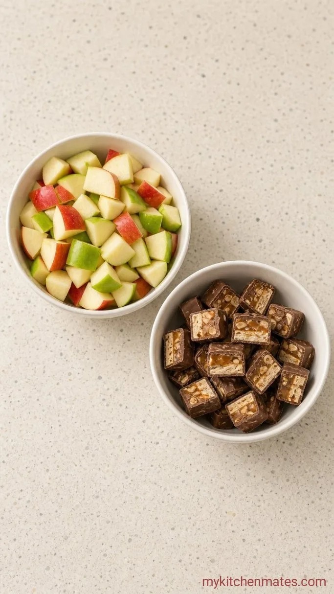 Step 1: Chop the Apples and Snickers