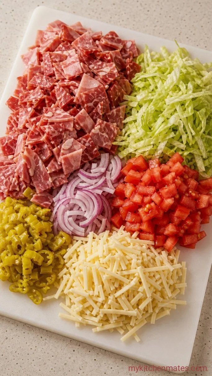 15-Minute Chopped Italian Sandwich Step 1: Chop the Meats and Veggies