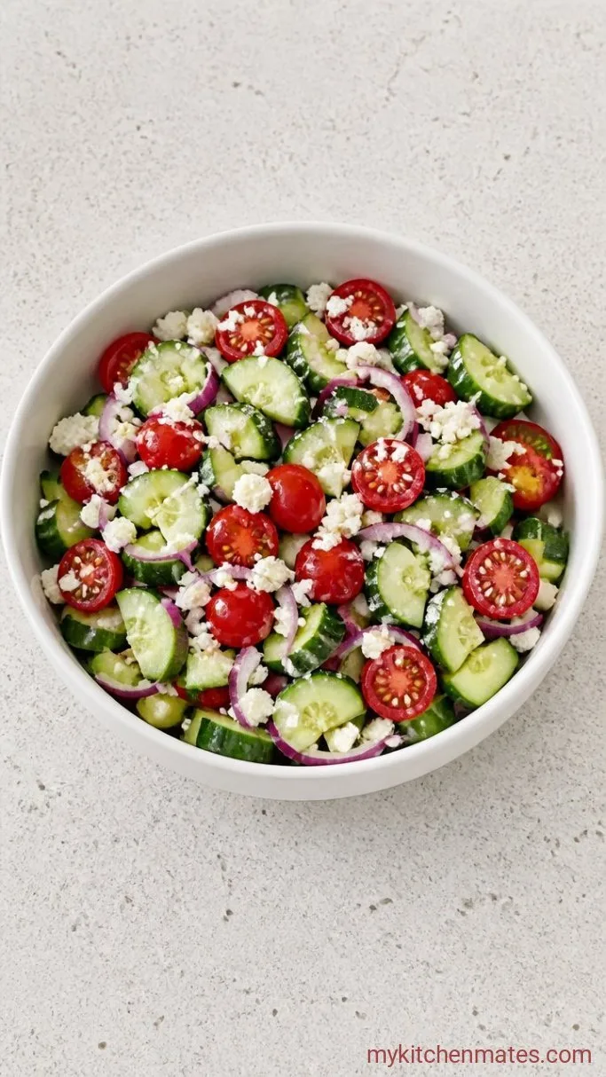 Quick and Refreshing Cucumber Tomato Feta Salad Step 1: Chop the Vegetables