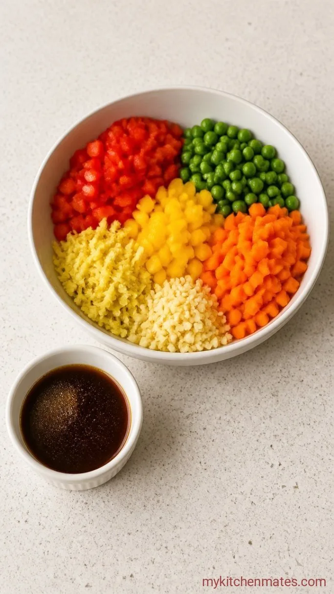 15-Minute Vegetable Fried Rice (Crispy, Flavorful, and Fast) Step 1: Chop the Veggies and Whisk the Sauce