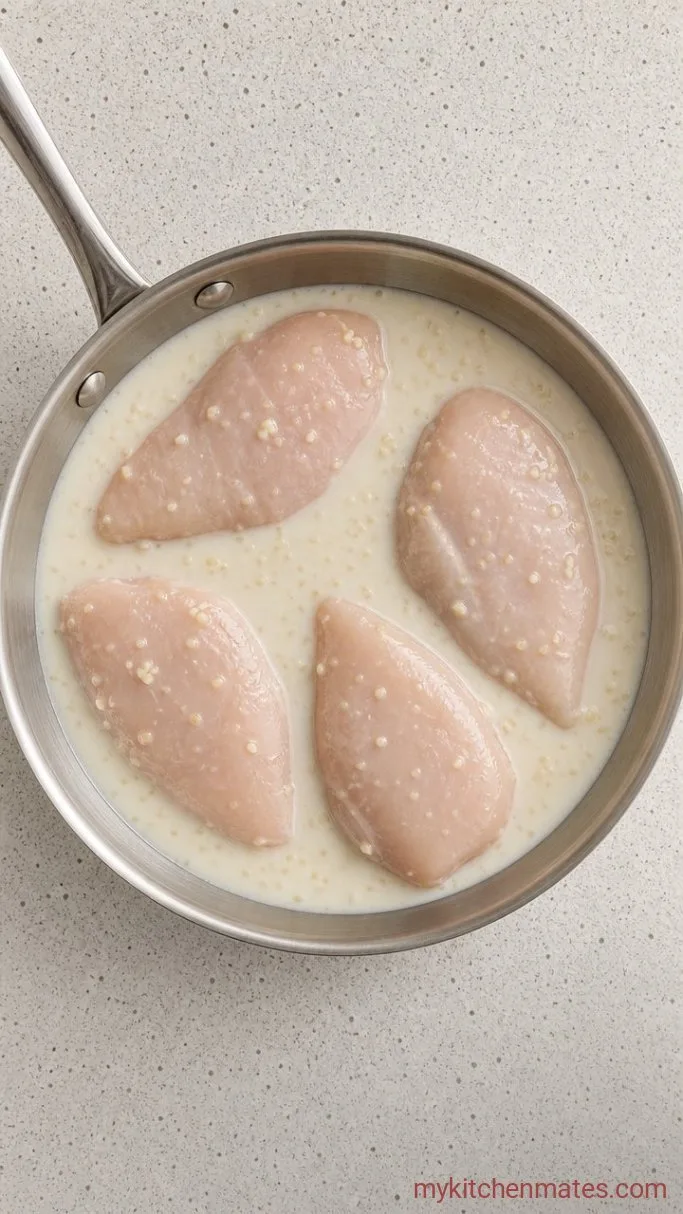 Juicy Buttermilk Chicken Breast with a Tangy Pan Sauce Step 1: Coat the Chicken in Buttermilk