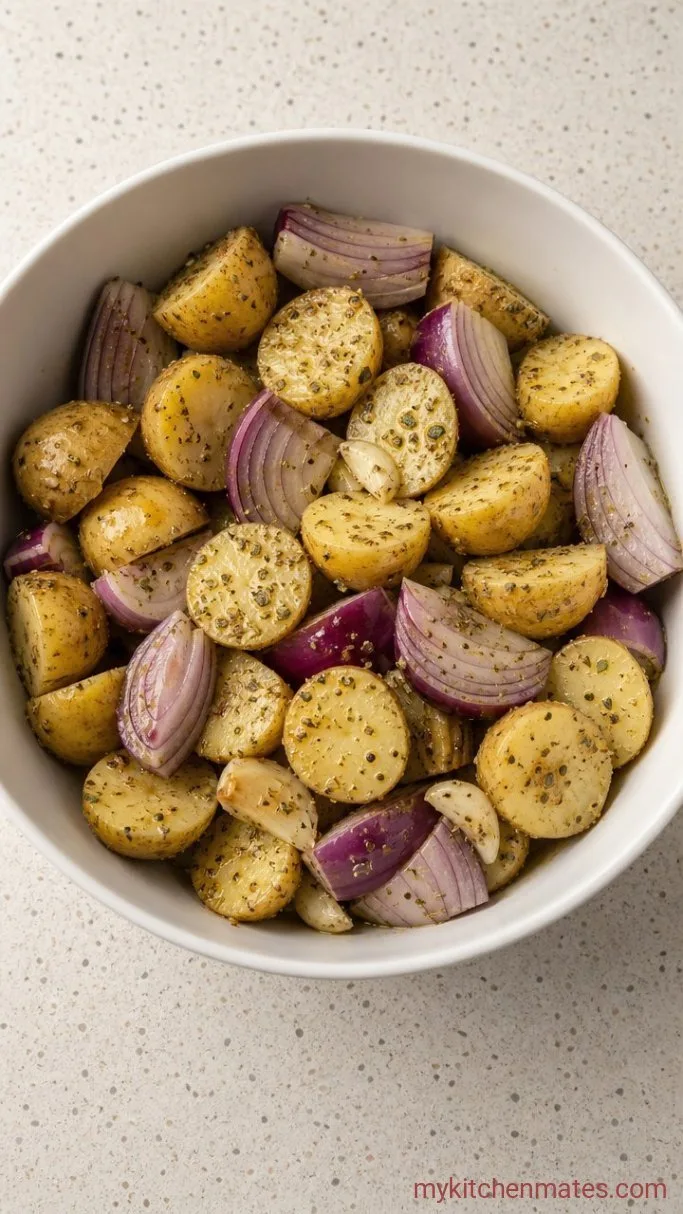 Step 1: Coat the Potatoes and Onion