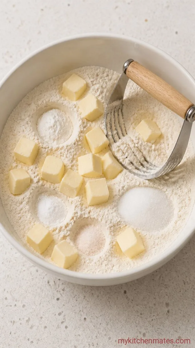 Fluffy Sour Cream Biscuits Step 1: Combine the Dry Ingredients and Butter