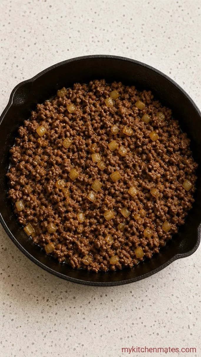 Quick High-Protein Ground Beef Cottage Cheese Bowl Step 1: Cook the Beef and Onions