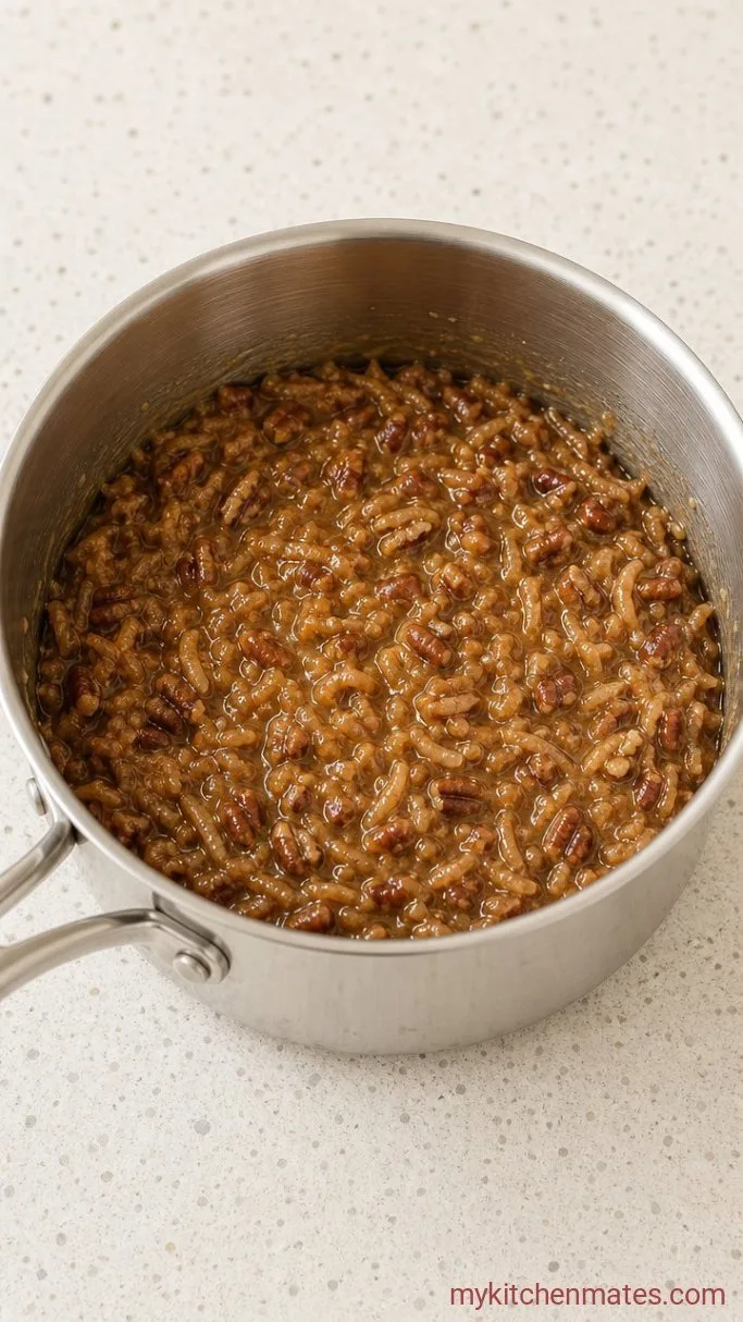 White German Chocolate Cake Cheesecake Step 1: Cook the Coconut-Pecan Topping