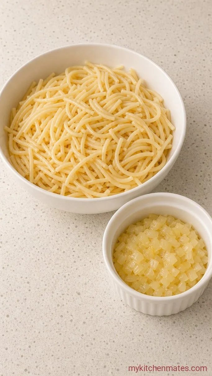 Creamy Chicken Spaghetti Casserole Step 1: Cook the Pasta and Sauté the Onion