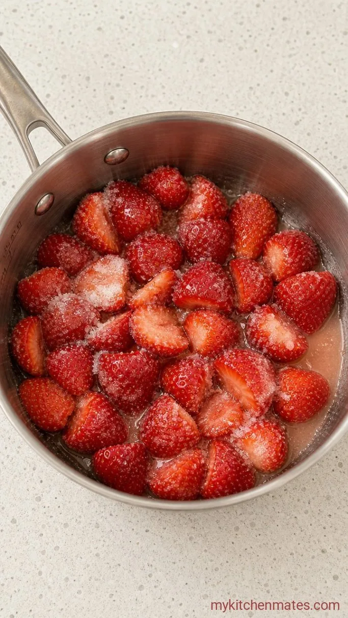 Simple 3-Ingredient Strawberry Sauce for Cheesecake Step 1: Cook the Strawberries