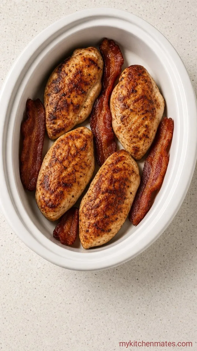 Crockpot Smothered Chicken (Tender and Rich) Step 1: Crisp the Bacon, Then Sear the Chicken