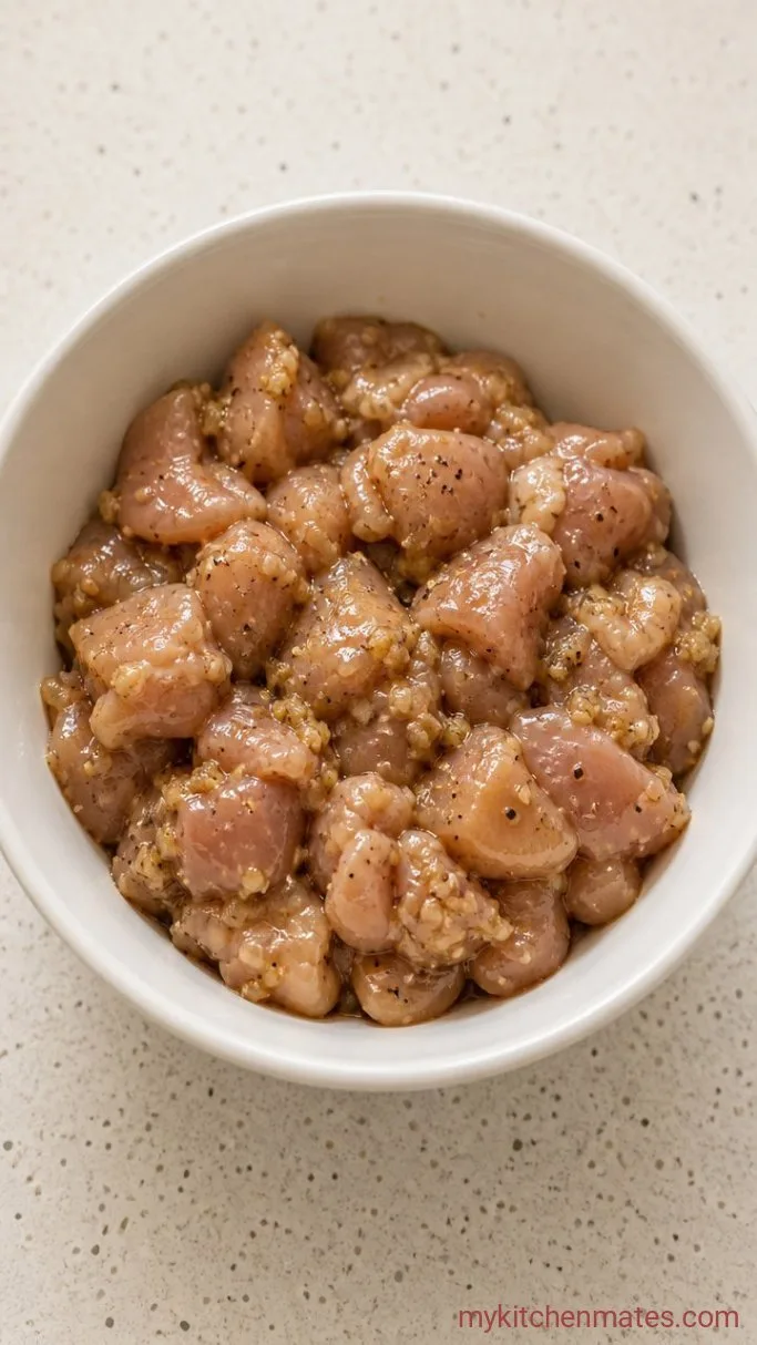 Crispy Korean Popcorn Chicken with a Sweet and Spicy Glaze Step 1: Cube and Season the Chicken