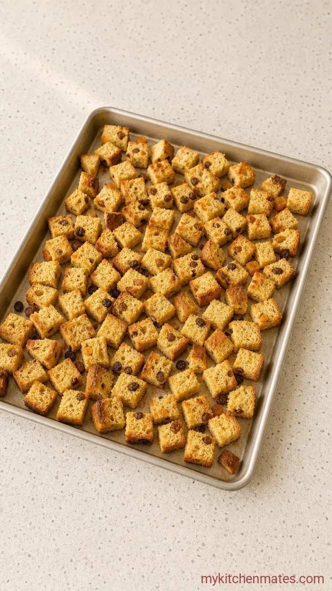 Leftover Panettone Bread Pudding with Vanilla Custard Step 1: Cube and Toast the Panettone