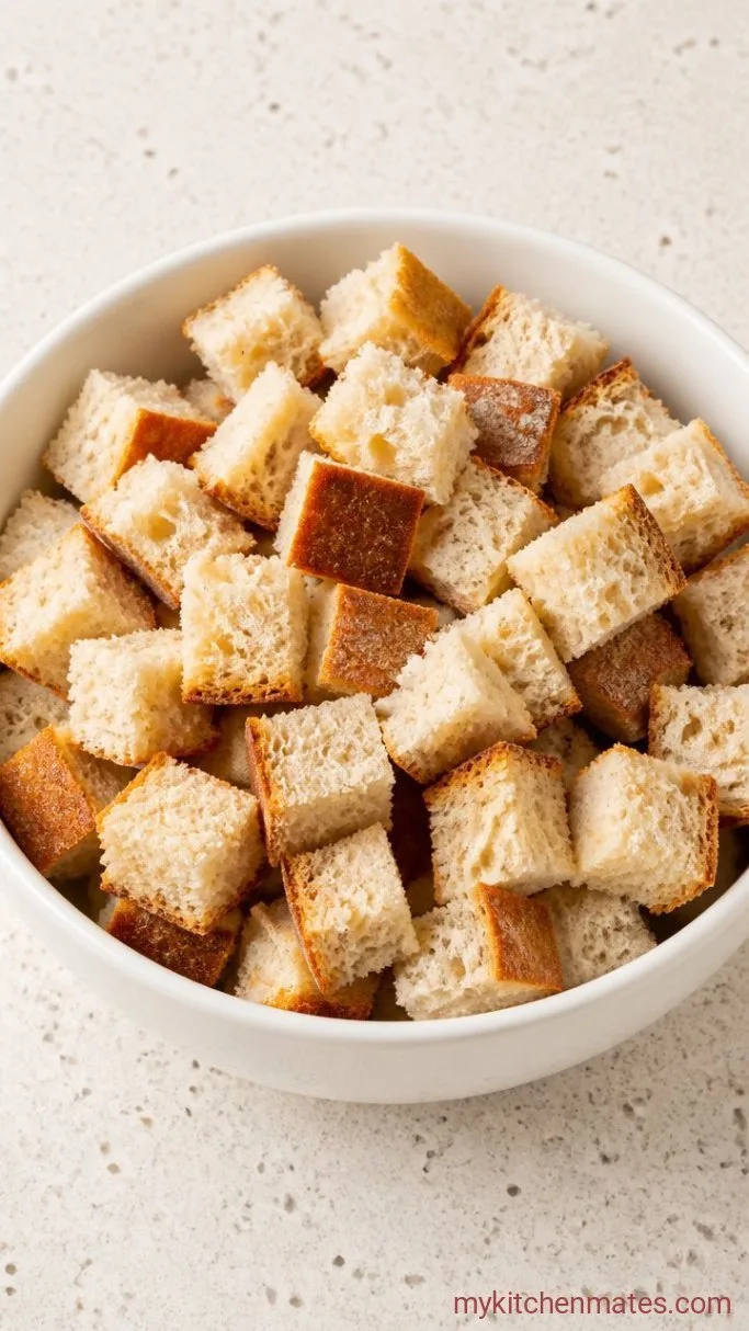 Overnight Vegan French Toast Casserole Step 1: Cube the Stale Bread