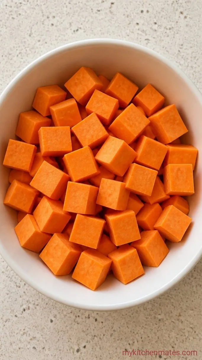 Step 1: Cube the Sweet Potatoes