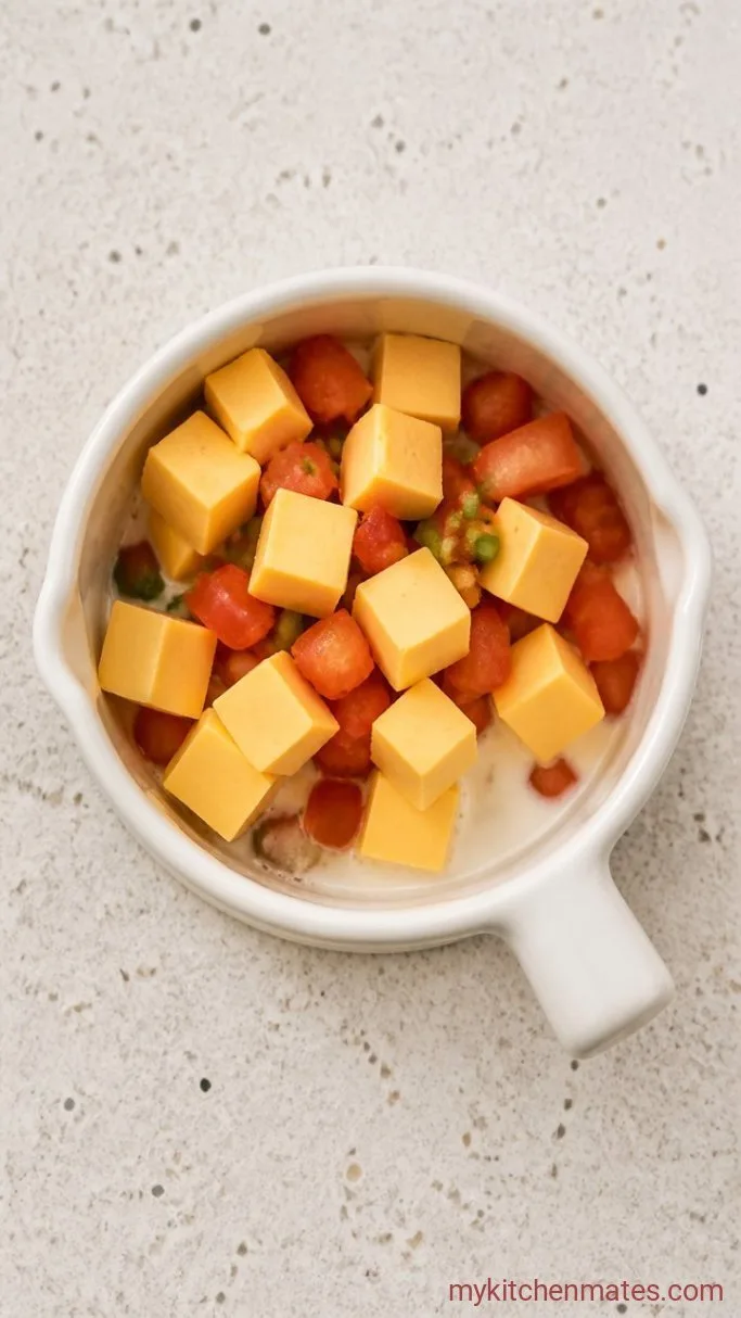 10-Minute Velveeta Queso Dip (Just 2 Ingredients) Step 1: Cube the Velveeta and Combine