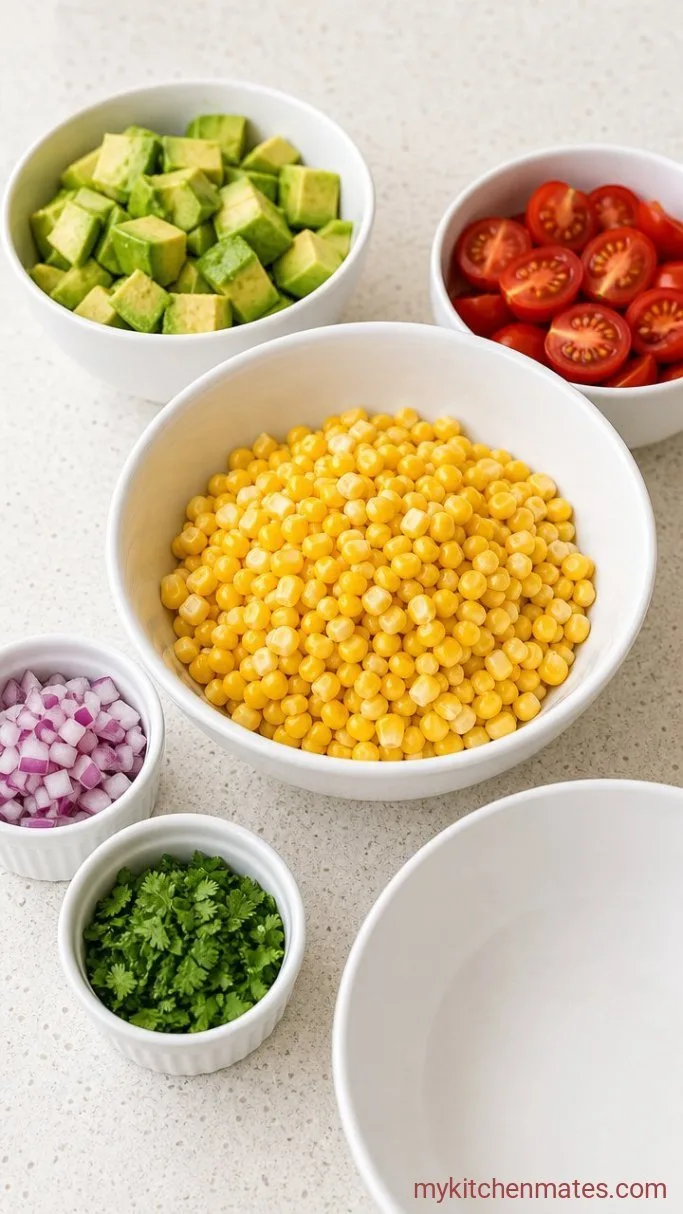 Fresh Corn Tomato Avocado Salad (Ready in 15 Minutes) Step 1: Cut the Corn and Prep the Veggies