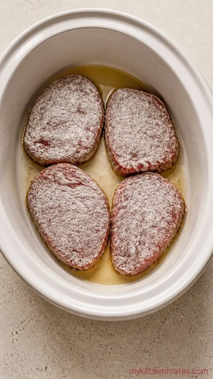 Tender Crockpot Swiss Steak in Rich Tomato Gravy Step 1: Dredge and Brown the Beef