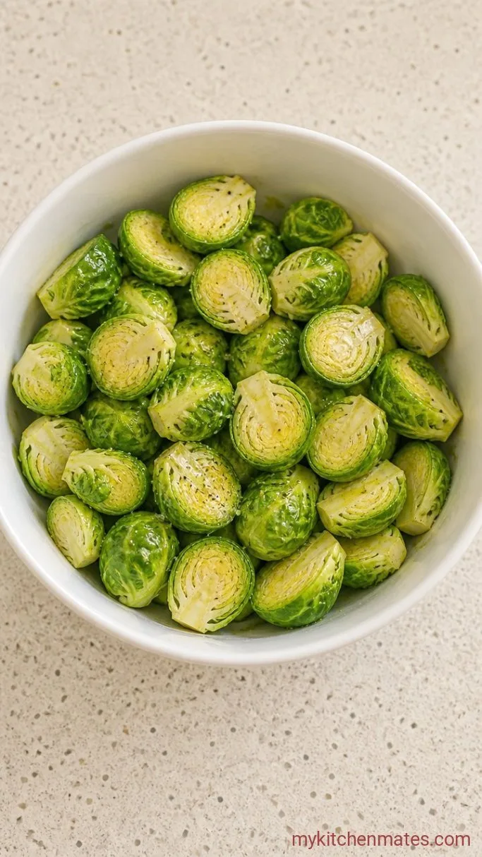 Quick & Crispy Pan-Fried Brussels Sprouts Step 1: Halve and Season the Brussels Sprouts