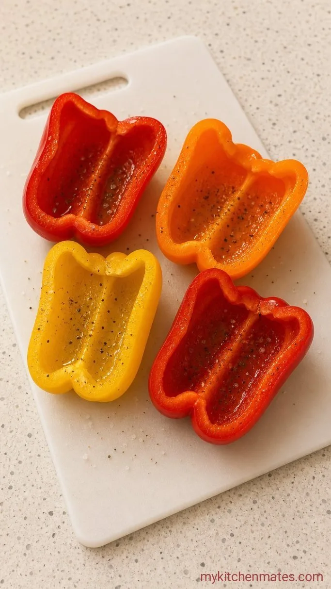 Step 1: Halve and Season the Peppers
