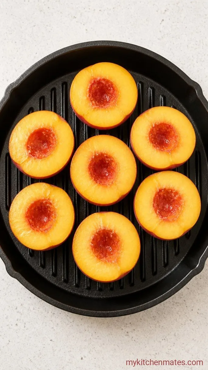 Caramelized Grilled Peaches with Ice Cream Step 1: Halve the Peaches